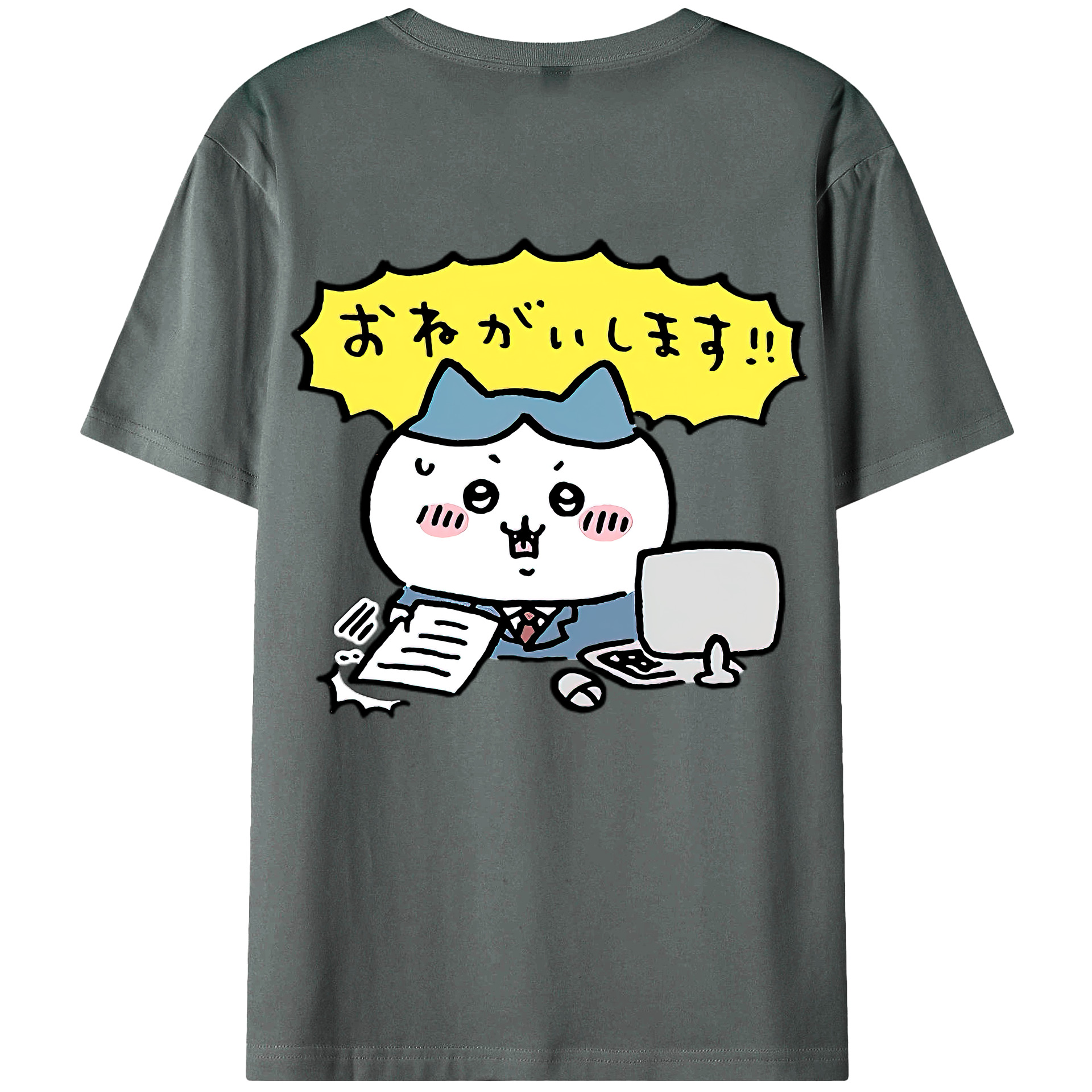 （画像用） ちいかわ ハチワレ Chii-kawa hachiware 綿100％ メンズ半袖Tシャツ（バックプリント） 通気性